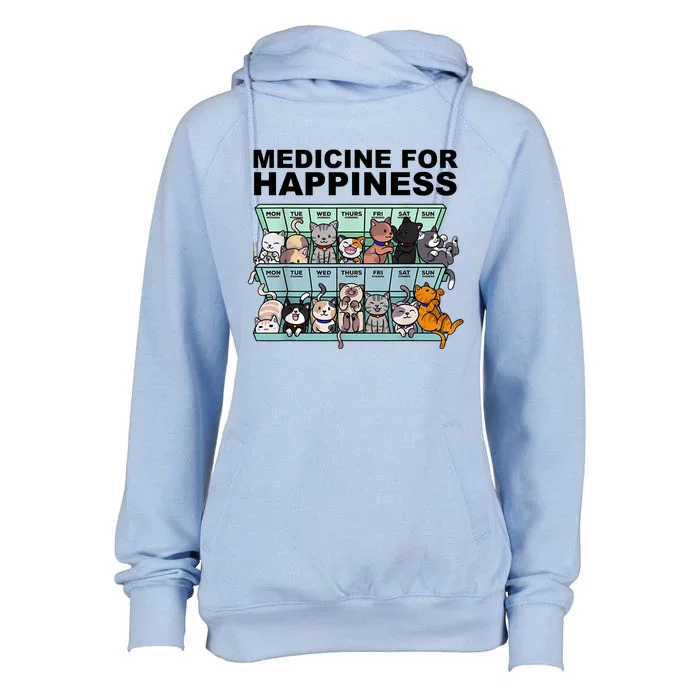 Medicine For Happiness Cat Lover Funny Womens Funnel Neck Pullover Hood