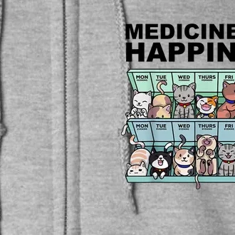 Medicine For Happiness Cat Lover Funny Full Zip Hoodie