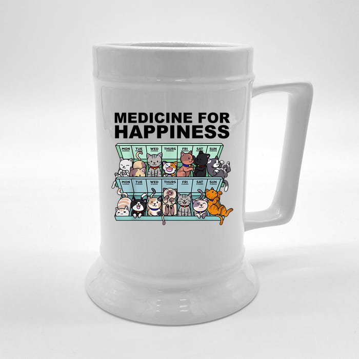 Medicine For Happiness Cat Lover Funny Front & Back Beer Stein