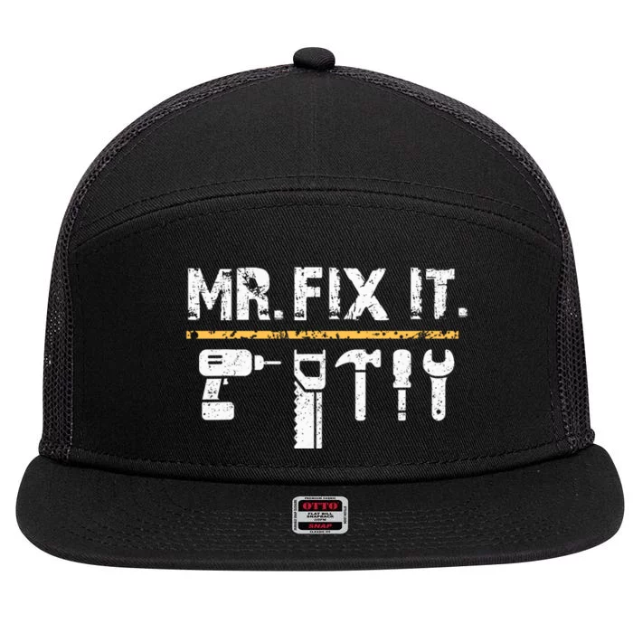 Mr Fix It . Funny Handyman Woodworking 7 Panel Mesh Trucker Snapback Hat