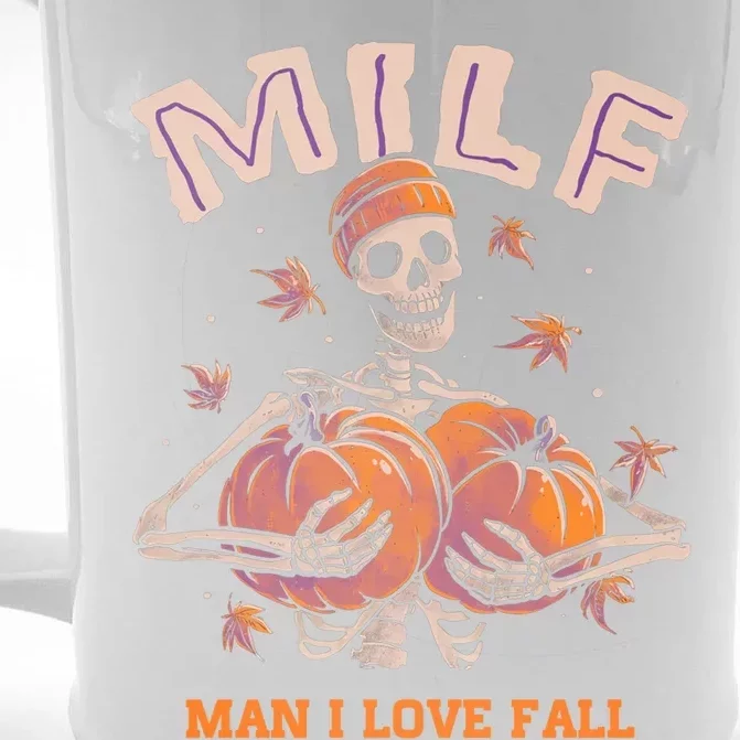 Milfs Funny I Love Fall Skeleton Pumpkin Halloween Gift Front & Back Beer Stein