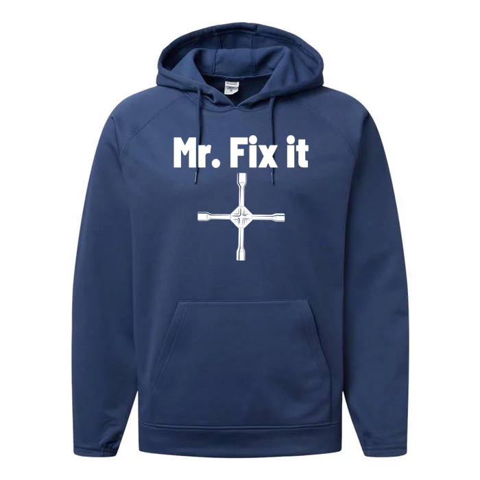 Mr Fix It Handy Dad Grandpa Gift Performance Fleece Hoodie