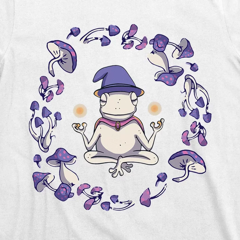 Magic Frog In Yoga Pose With Mushrooms T-Shirt