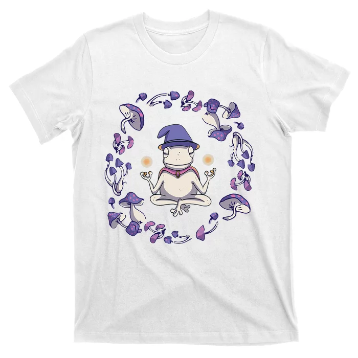 Magic Frog In Yoga Pose With Mushrooms T-Shirt