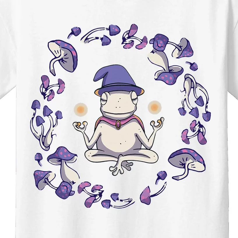 Magic Frog In Yoga Pose With Mushrooms Kids T-Shirt