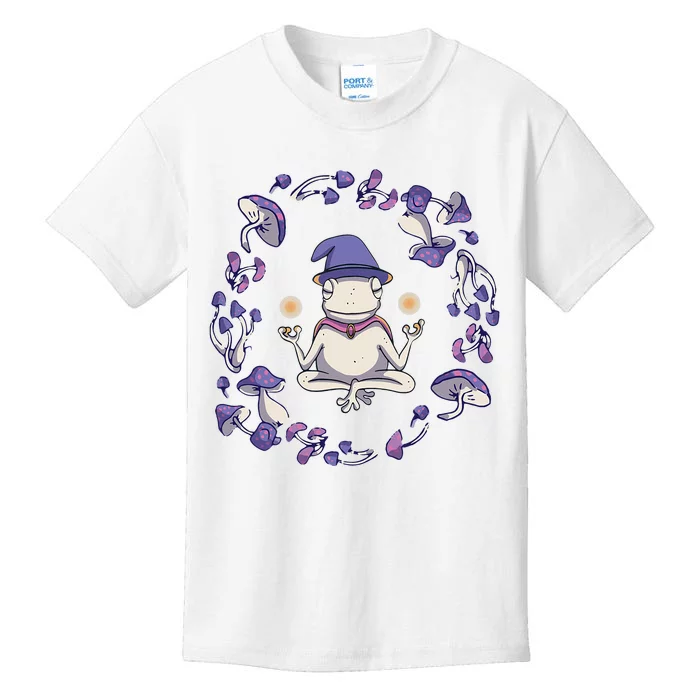 Magic Frog In Yoga Pose With Mushrooms Kids T-Shirt