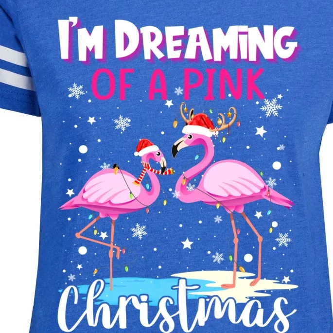 Matching Family IM Dreaming Of A Pink Christmas Flamingo Great Gift Enza Ladies Jersey Football T-Shirt