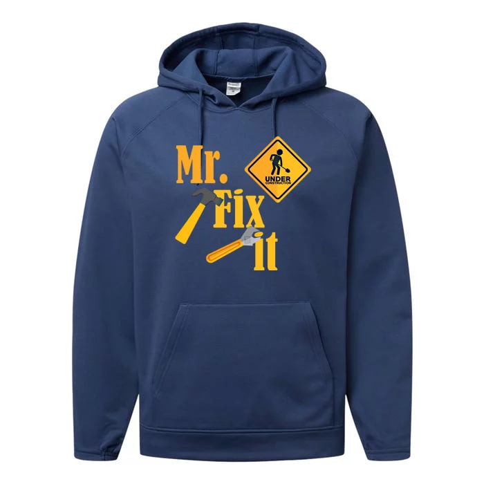 Mr Fix It Diy Handy Upcycling Repairing Workshop Fixing Gift Performance Fleece Hoodie