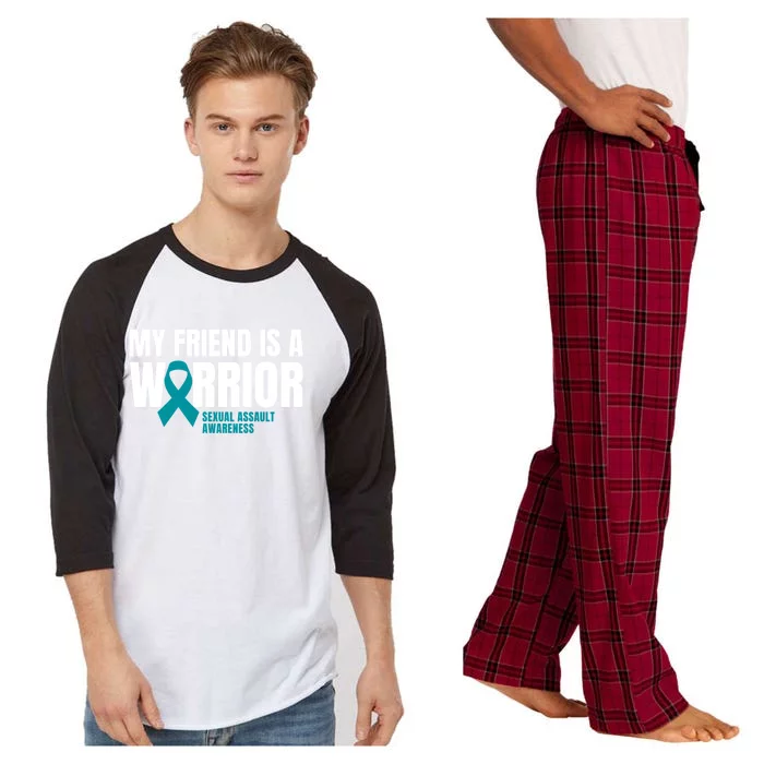 My Friend Is A Warrior Sexual Assault Awareness Teal Ribbon Funny Gift Raglan Sleeve Pajama Set