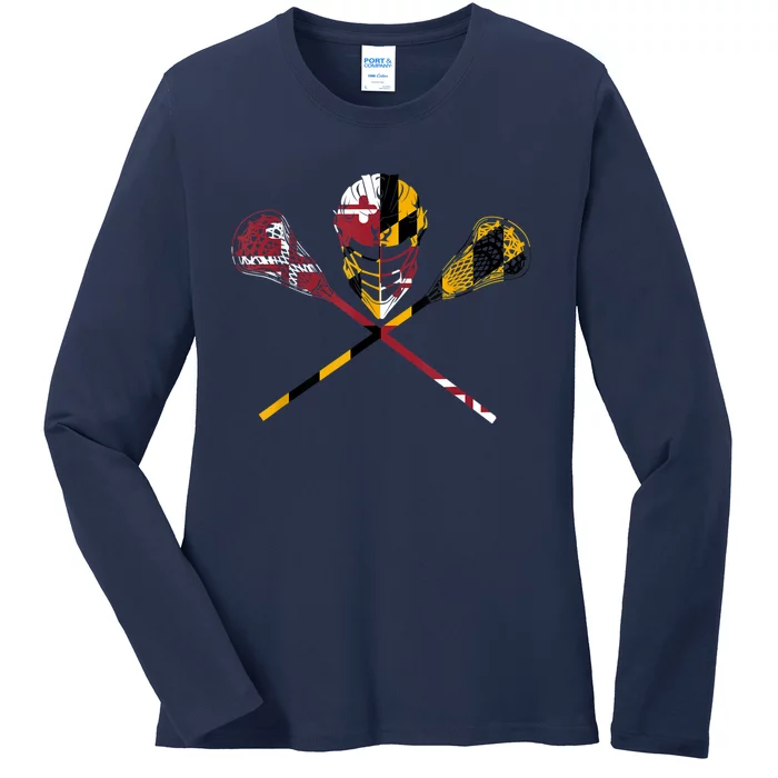 Maryland Flag Lacrosse Ladies Long Sleeve Shirt