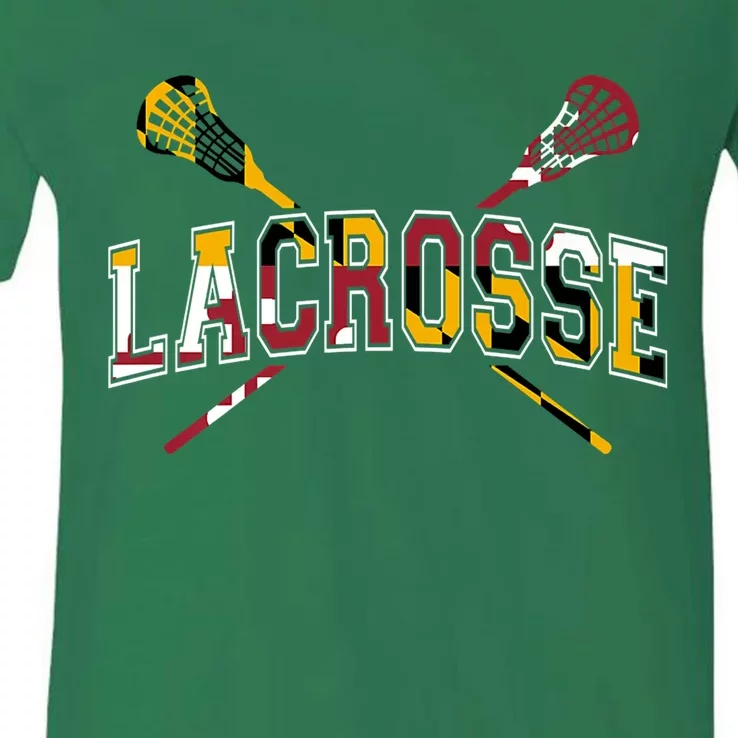 Maryland Flag Lacrosse V-Neck T-Shirt