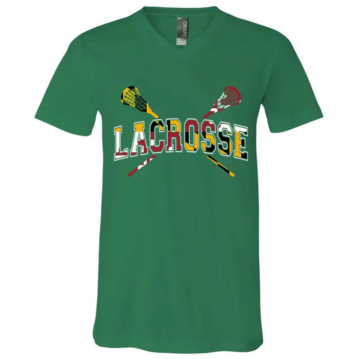 Maryland Flag Lacrosse V-Neck T-Shirt