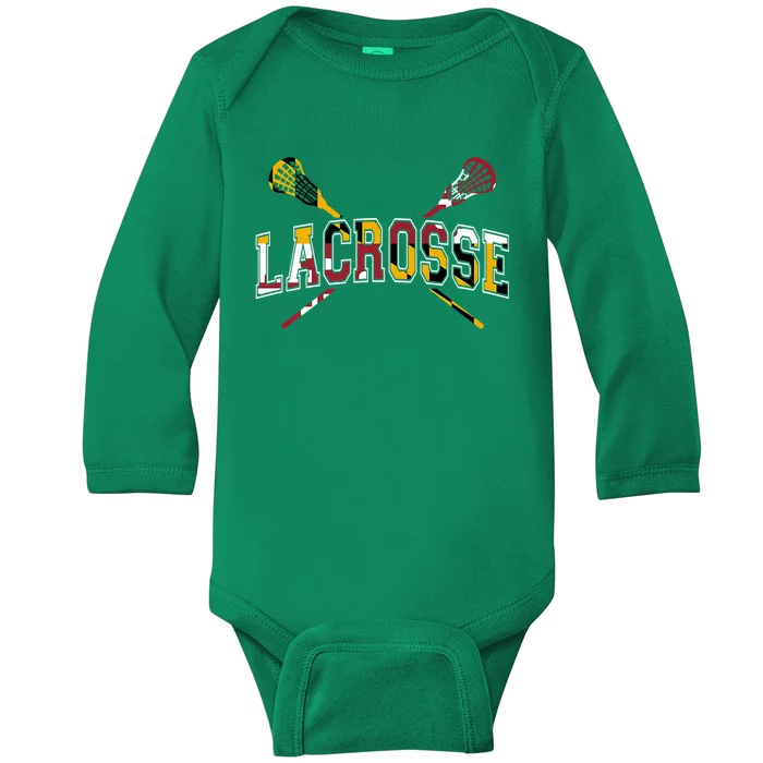 Maryland Flag Lacrosse Baby Long Sleeve Bodysuit