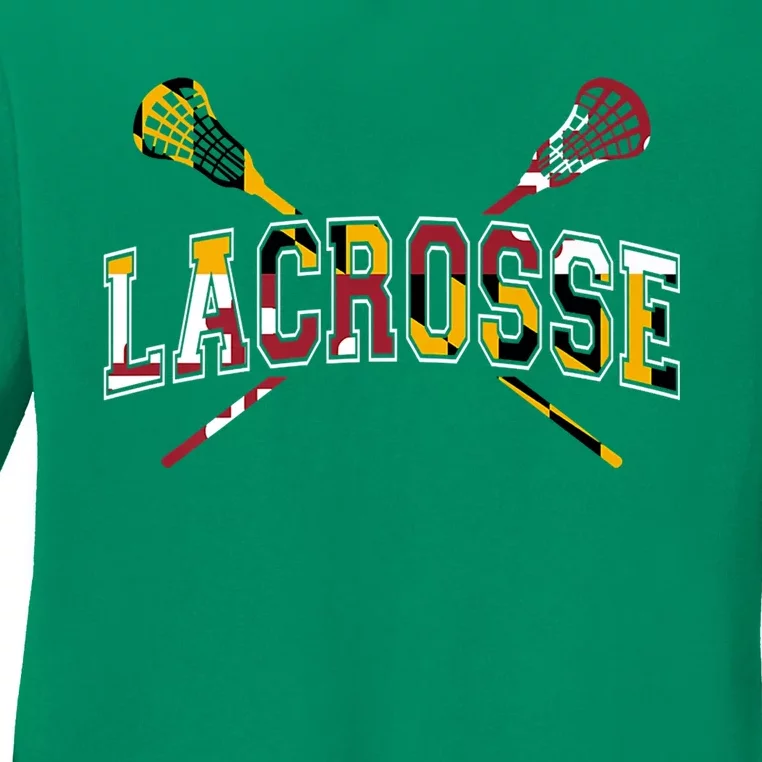 Maryland Flag Lacrosse Ladies Long Sleeve Shirt