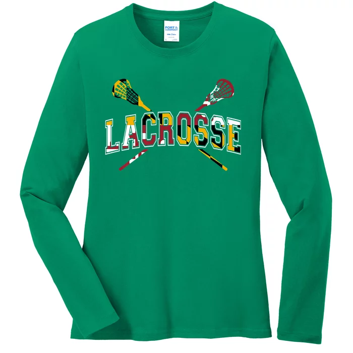 Maryland Flag Lacrosse Ladies Long Sleeve Shirt