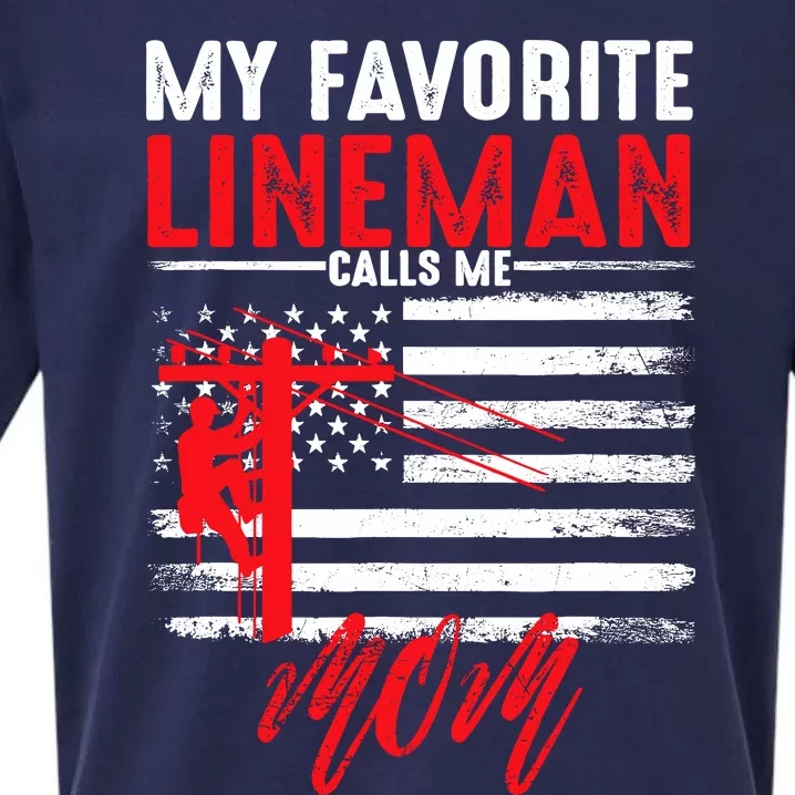 My Favorite Lineman Calls Me Mom Funny American Flag Lineman Sueded Cloud Jersey T-Shirt