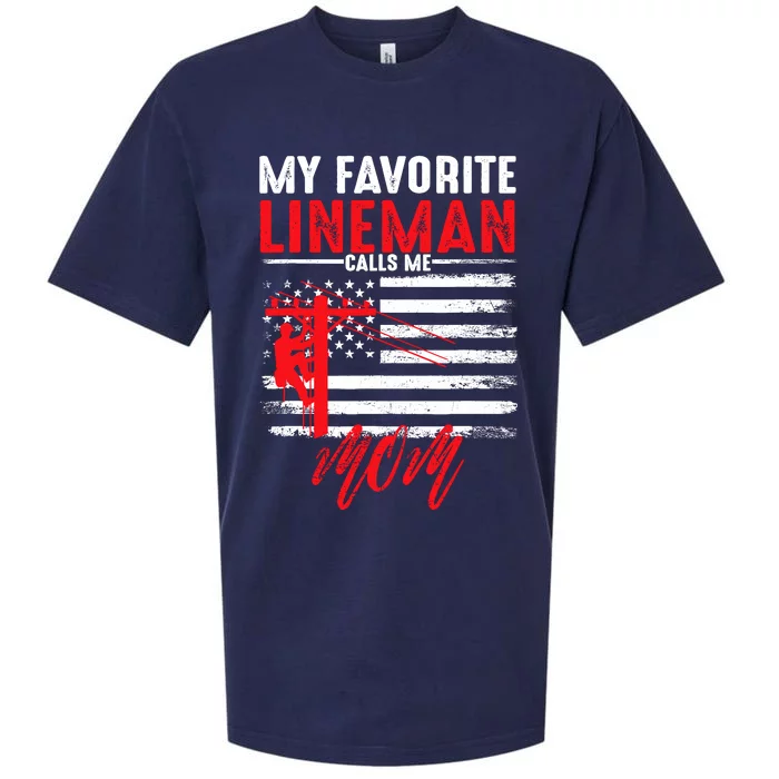 My Favorite Lineman Calls Me Mom Funny American Flag Lineman Sueded Cloud Jersey T-Shirt