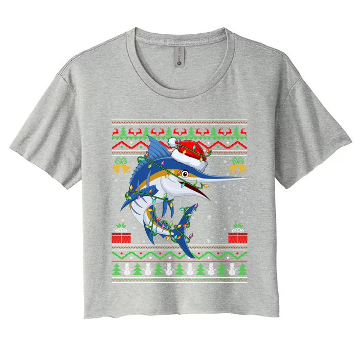 Marlin Fish Lover Matching Ugly Marlin Christmas Meaningful Gift Women's Crop Top Tee