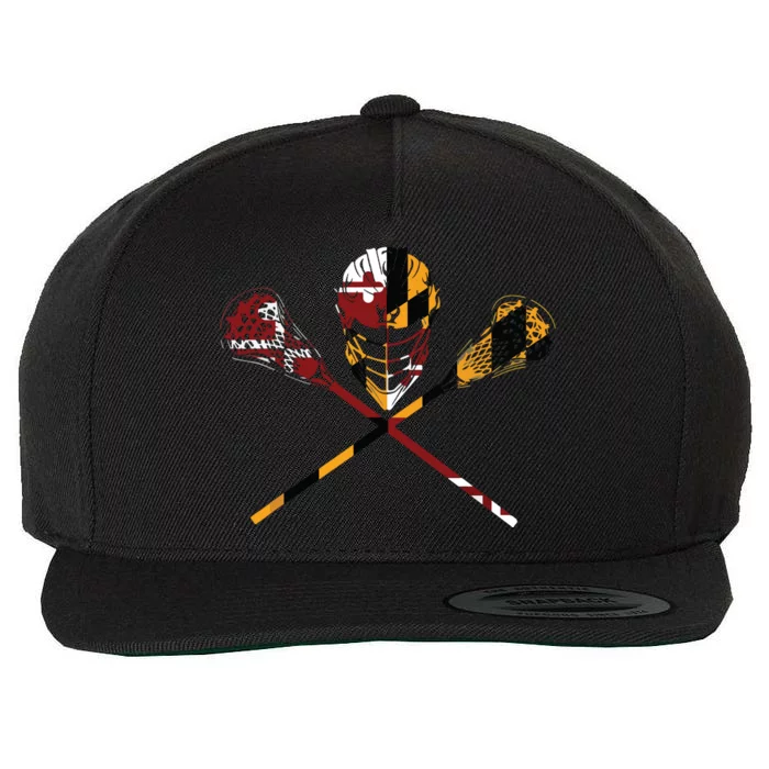 Maryland Flag Lacrosse College LAX Stick Wool Snapback Cap