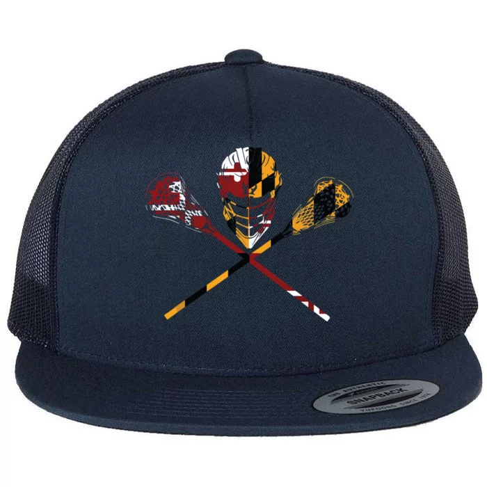 Maryland Flag Lacrosse College LAX Stick Flat Bill Trucker Hat