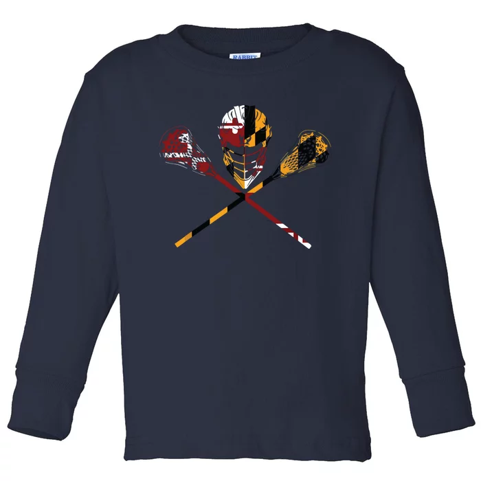 Maryland Flag Lacrosse College LAX Stick Toddler Long Sleeve Shirt