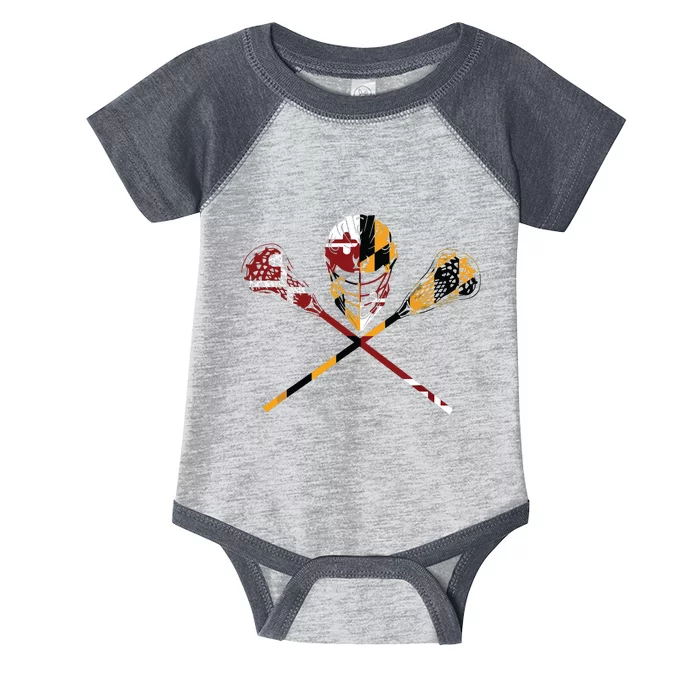 Maryland Flag Lacrosse College LAX Stick Infant Baby Jersey Bodysuit