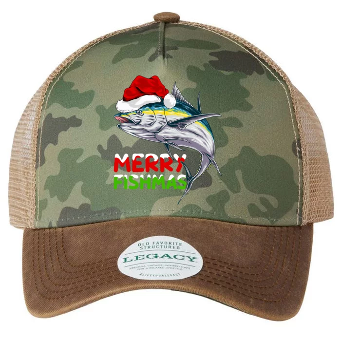 Merry Fishmas Lighting Santa Tuna Fish Fishing Christmas Legacy Tie Dye Trucker Hat