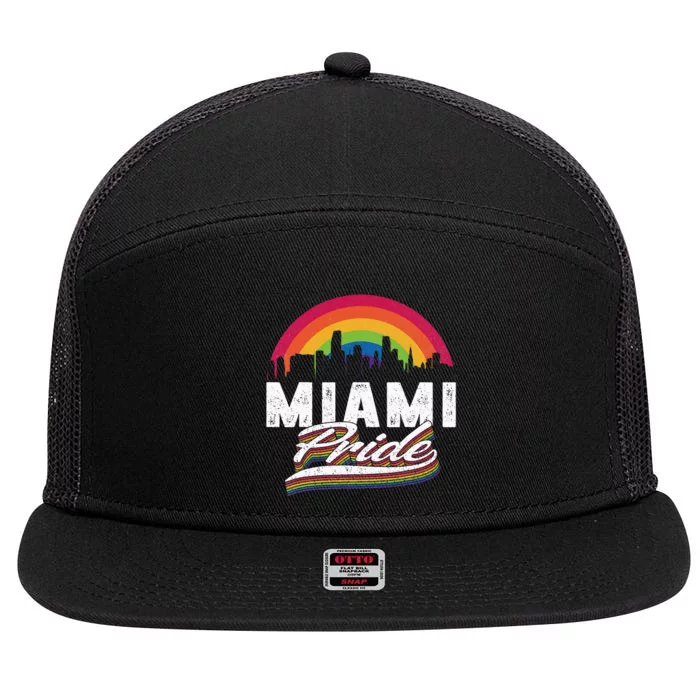 Miami Florida Lgbt Lesbian Gay Bisexual Rainbow Lgbtq Pride 7 Panel Mesh Trucker Snapback Hat