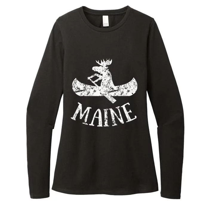 Maine Funny Moose Canoe Vacation Womens CVC Long Sleeve Shirt