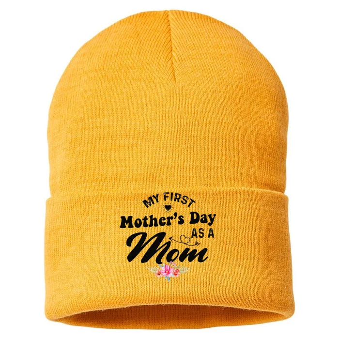 My first mother's day as a mom Pregnancy announcement Sustainable Knit Beanie