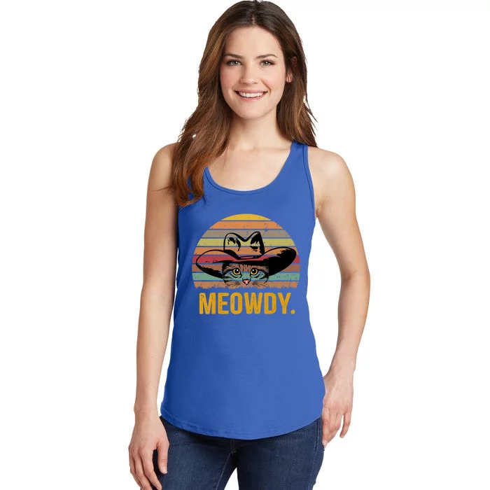 Meowdy Funny Mashup Between Meow And Howdy Love Cat Meme Meaningful Gift Ladies Essential Tank