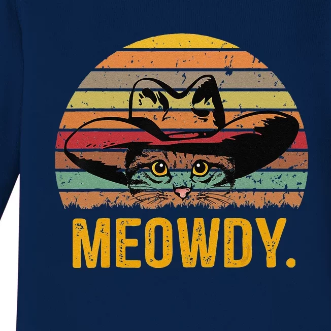 Meowdy Funny Mashup Between Meow And Howdy Love Cat Meme Baby Long Sleeve Bodysuit