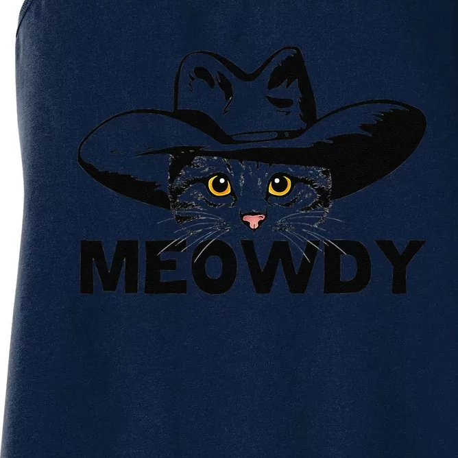 Meowdy Funny Mashup Between Meow And Howdy Cat Meme Women's Racerback Tank