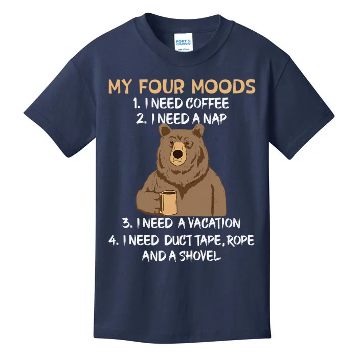 My Four Moods I Need Coffee I Need A Nap Bear Coffee Lover Kids T-Shirt