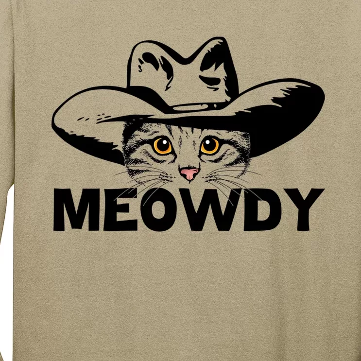 Meowdy Funny Mashup Between Meow And Howdy Cat Meme Long Sleeve Shirt