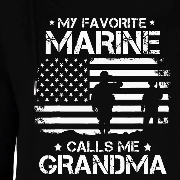 My Favorite Marine Calls Me Grandma USA Flag Womens Funnel Neck Pullover Hood