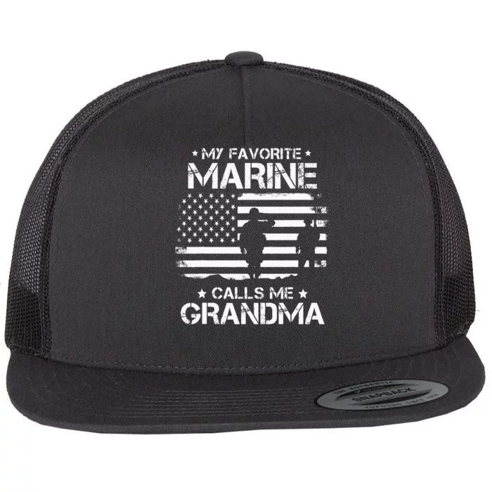 My Favorite Marine Calls Me Grandma USA Flag Flat Bill Trucker Hat