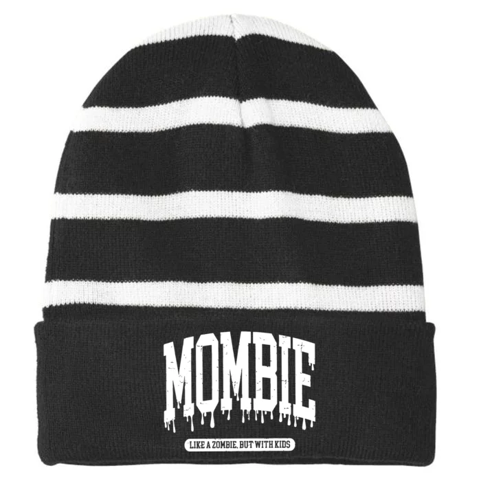 Mombie Funny Mom Halloween Striped Beanie with Solid Band