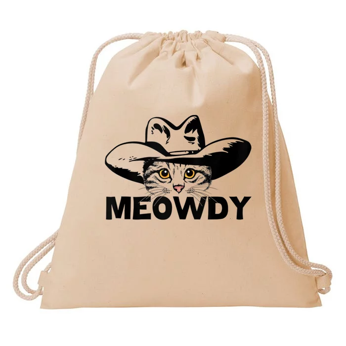 Meowdy Funny Mashup Between Meow And Howdy Cat Meme Drawstring Bag