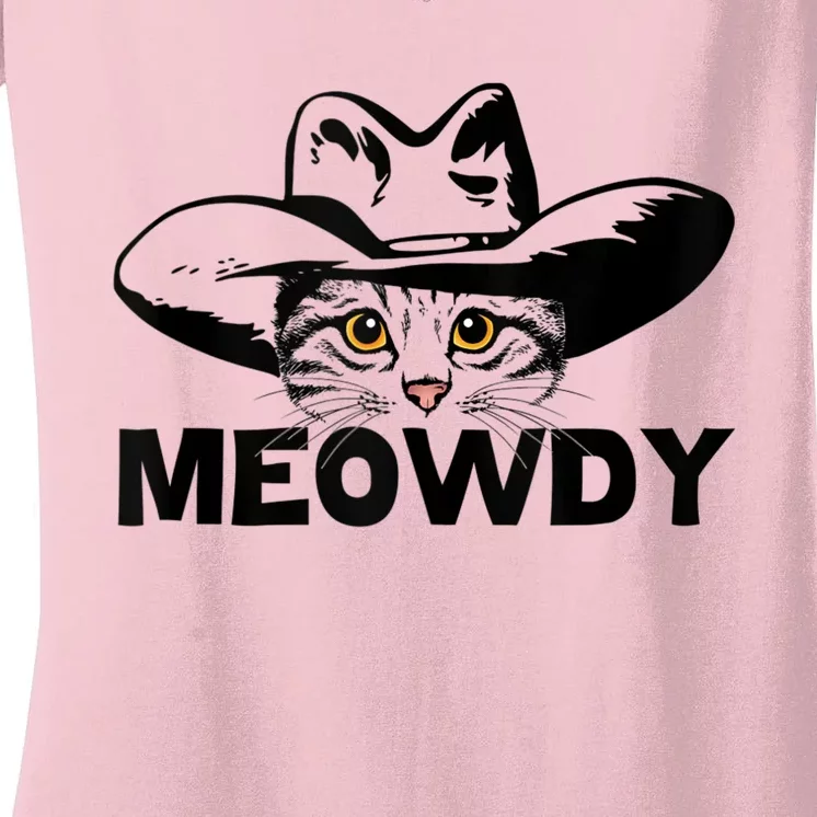 Meowdy Funny Mashup Between Meow And Howdy Cat Meme Women's V-Neck T-Shirt