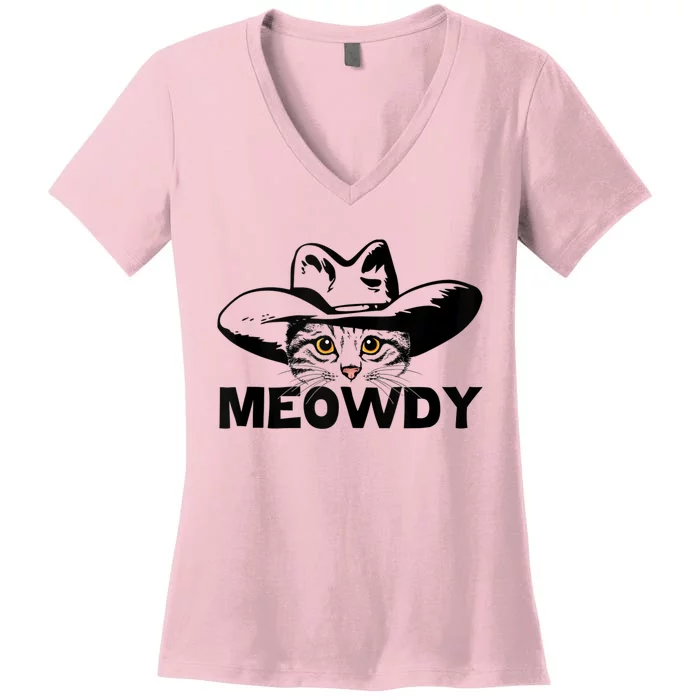 Meowdy Funny Mashup Between Meow And Howdy Cat Meme Women's V-Neck T-Shirt