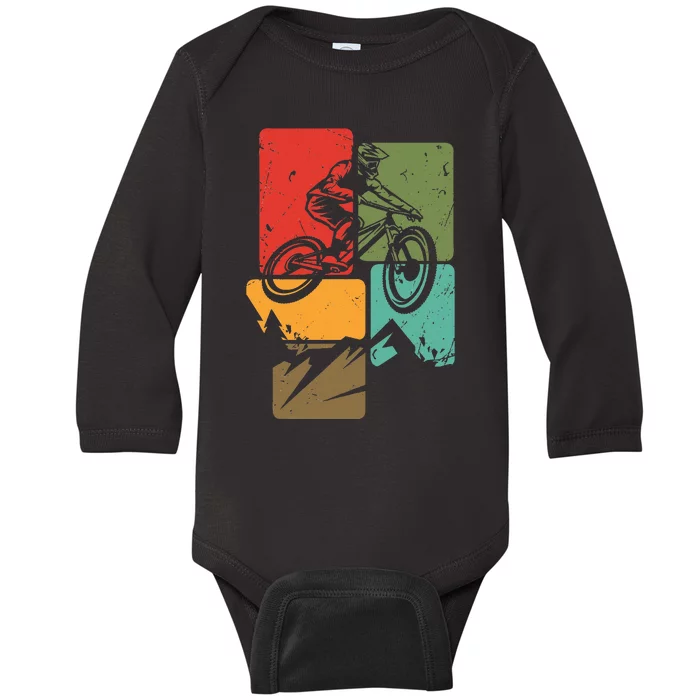 Mtb For Mountain Biker Retro Mountain Bike Baby Long Sleeve Bodysuit