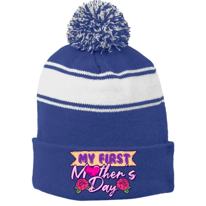 My First Mothers Day Pregnancy Announcecute Gift Mom To Be Gift Stripe Pom Pom Beanie