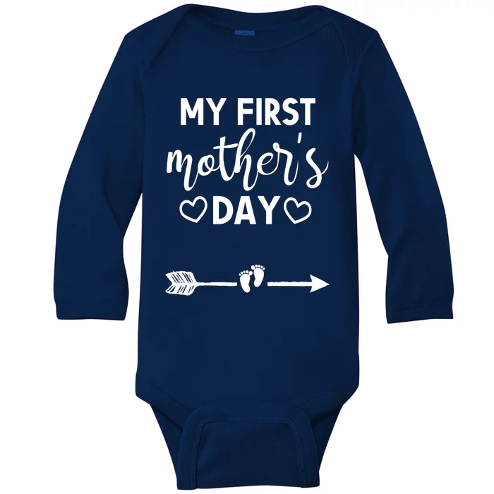 My First Mothers Day Pregnancy Mom To Be Announcet Funny Cool Gift Baby Long Sleeve Bodysuit