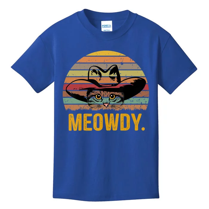 Meowdy Funny Mashup Between Meow And Howdy Cool Gift Love Cat Meme Gift  Kids T-Shirt