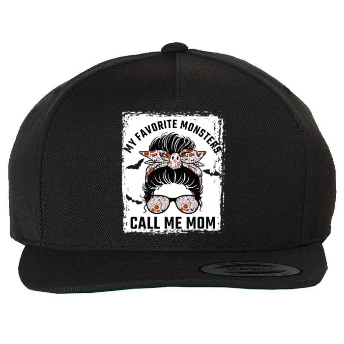 My Favorite Monsters Call Me Mom Messy Bun Mom Halloween Wool Snapback Cap