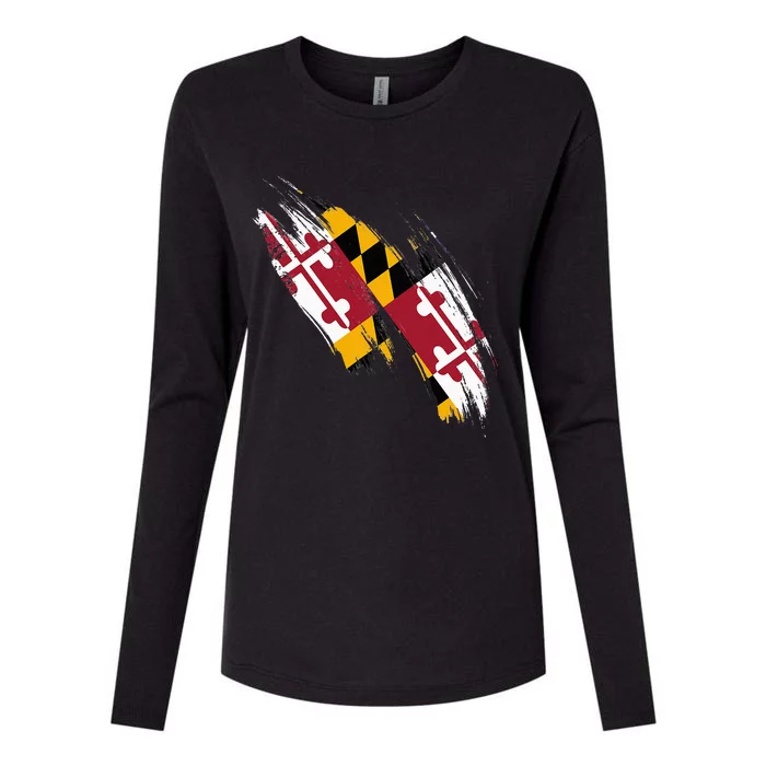 Maryland Flag Marylander Maryland Flag State Pride Womens Cotton Relaxed Long Sleeve T-Shirt