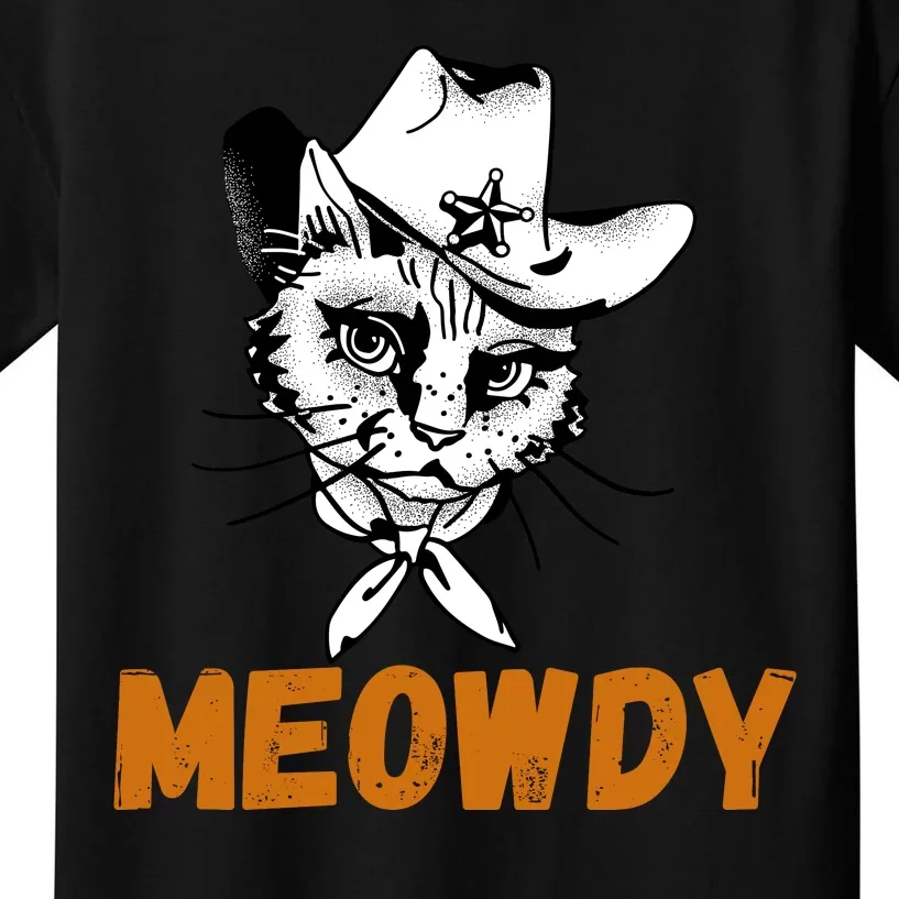 Meowdy, Funny Mashup Between Meow And Howdy, Funny Cat Meme Kids T-Shirt