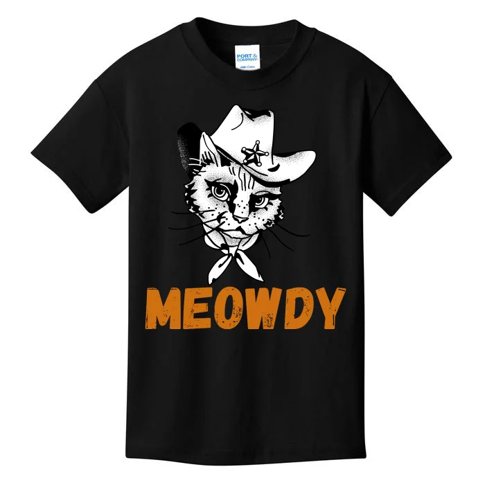 Meowdy, Funny Mashup Between Meow And Howdy, Funny Cat Meme Kids T-Shirt