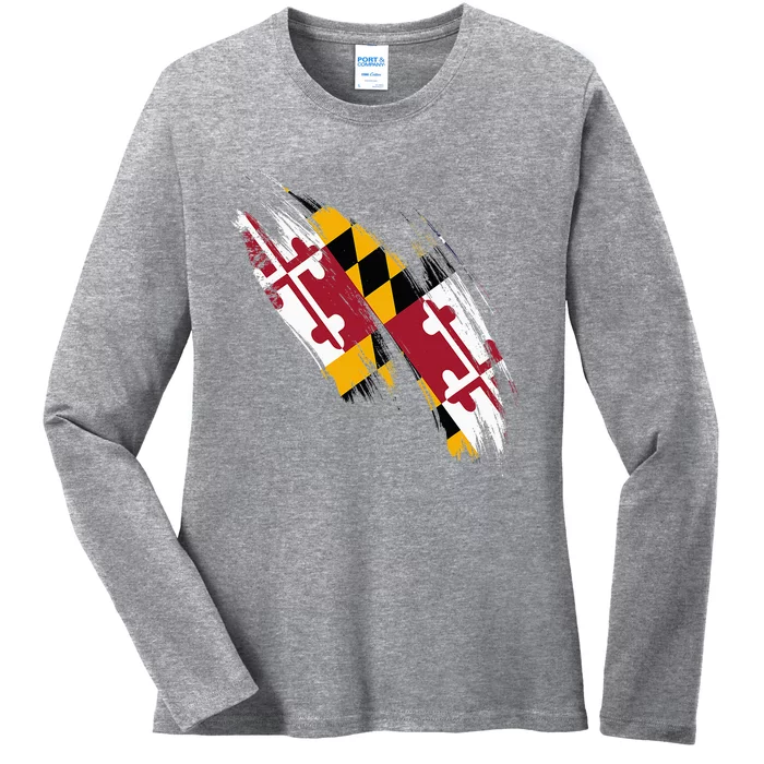 Maryland Flag Marylander Maryland Flag State Pride Ladies Long Sleeve Shirt